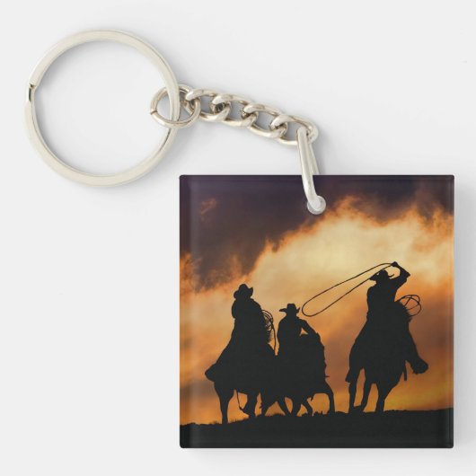 Cowboys Horses Roping Rodeo Sleutelhanger (Voorkant)