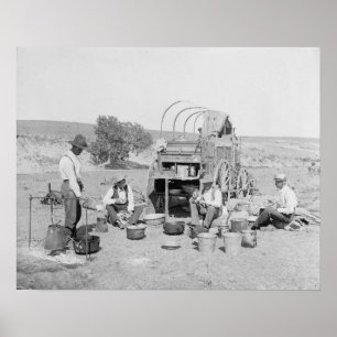 Cowboys maken kamp, 1901. Antieke foto Poster