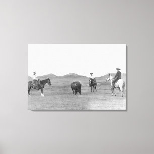 Cowboys op foto van buffelfoto's voor paarden canvas afdruk