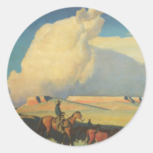  cowboys, open bereik door Maynard Dixon Ronde Sticker