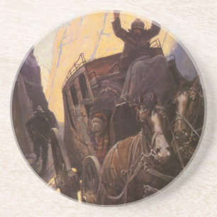  cowboys, opgesloten in Canyon door NC Wyeth Zandsteen Onderzetter