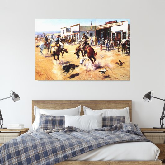 cowboys Pistolen and Horse Bank Robbery Canvas Afdruk (Insitu (Slaapkamer))