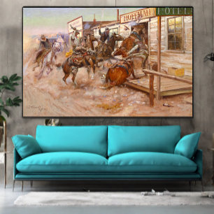  cowboys Pistolen and Horse Hotel Robbery Canvas Afdruk