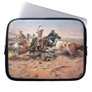 Cowboys roping a steer, 1897 (olie op doek) laptop sleeve