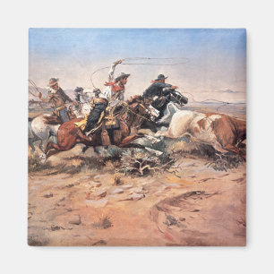 Cowboys roping a steer, 1897 (olie op doek) magneet