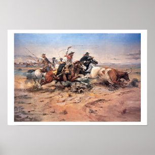 Cowboys roping a steer, 1897 (olie op doek) poster
