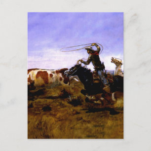 “Cowboys Roping a Steer” door Charles M Russell Briefkaart