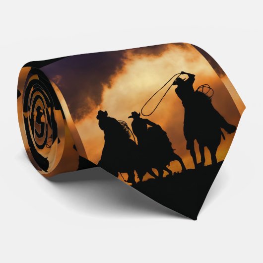 Cowboys Roping and Horses with Cool Sky Stropdas (Opgerold)