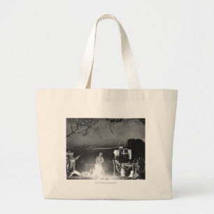 Cowboys spelen en zingen rond een kampvuur grote tote bag