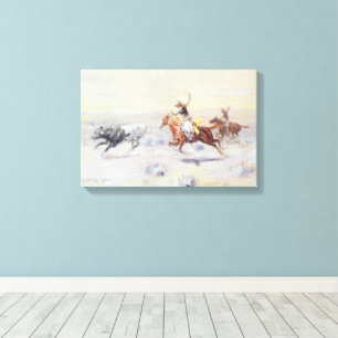 Cowboys uit de Bar Triangle door CM Russell Canvas Afdruk