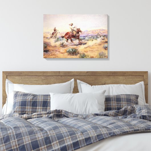 Cowboys Vangen een Wolf met een touw Lasso Canvas Afdruk (Insitu (Slaapkamer))