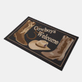 Cowboys Welcome Black Brown Boots Petten Hoefijzer Deurmat (Schuin)