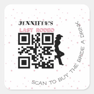 Cowgilrl silhouette last rodeo roze ballon vierkante sticker