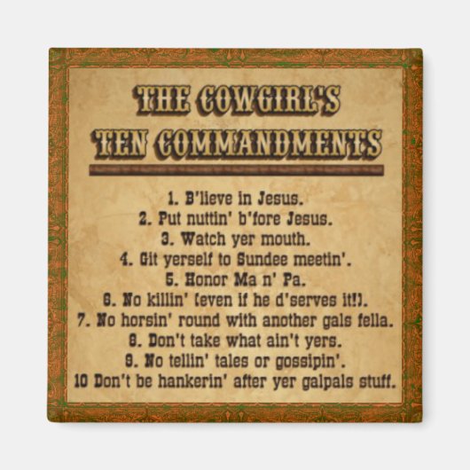 Cowgirl 10 Commandments Magneet (Voorkant)