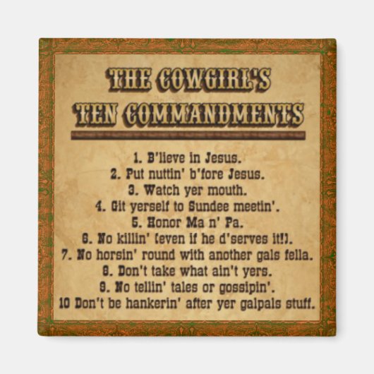 Cowgirl 10 Commandments Magnet (Devant)