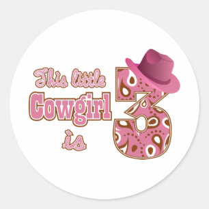 Cowgirl 3e verjaardag ronde sticker
