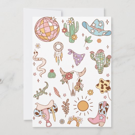 Cowgirl 6e verjaardag Let's go girl Disco Save The Date (Achterkant)