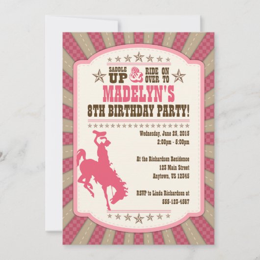 Cowgirl 8e anniversaire fête fille Invitation (Devant)