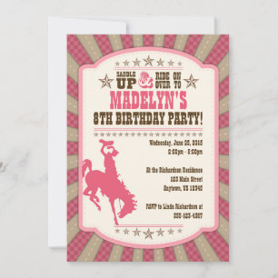 Cowgirl 8e anniversaire fête fille Invitation