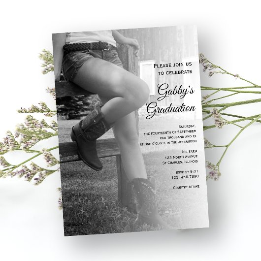 Cowgirl and Fence Barn Party Graduation Invitation
