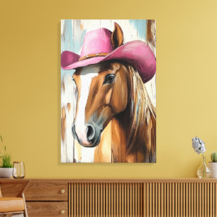 Cowgirl Attitude: Hot Pink Pet Horse Rustieke Char Canvas Afdruk