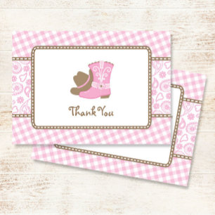 Cowgirl Baby shower Dank u roze en bruin Bedankkaart