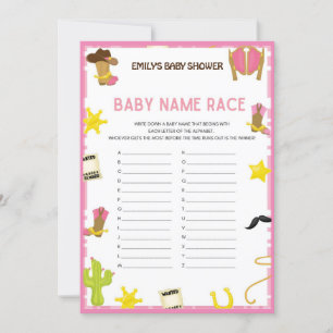 Cowgirl Baby shower Game - Editable Name, 5x7 size Kaart