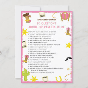 Cowgirl Baby shower Game - Editable Name, 5x7 size Kaart