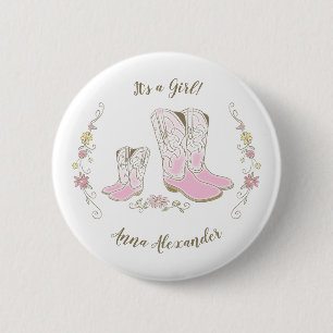 Cowgirl Baby shower Land Western roze meisje Ronde Button 5,7 Cm