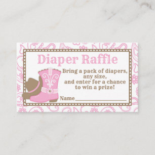 Cowgirl Baby shower Luier Raffle Ticket roze Informatiekaartje