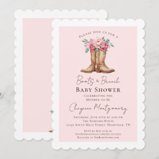 Cowgirl Baby Shower Roze Bloemen Laarzen en Brunch Kaart