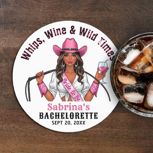 Cowgirl Bachelorette Party Zwepen Wijn & Wilde Tij Ronde Kartonnen Onderzetter