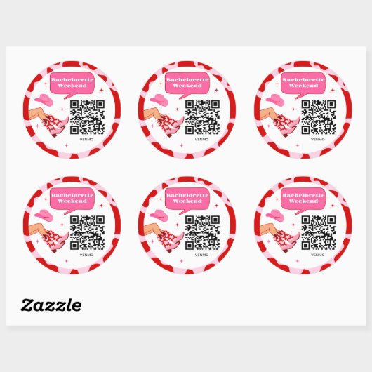 Cowgirl Bachelorette Venmo QR Code Ronde Sticker (Vel)