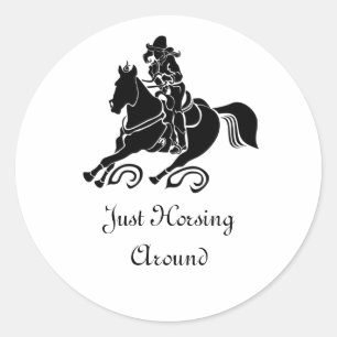 CowGirl Barrel Racing Black Silhouette Ronde Sticker