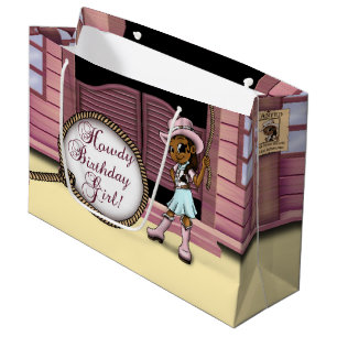 Cowgirl Birthday Gift Bag - Groot, glanzend Large Cadeautasje