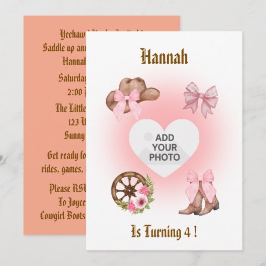 Cowgirl Birthday Invitation (Devant / Derrière)