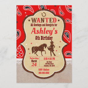 Cowgirl Birthday Uitnodiging / Western / Glitter