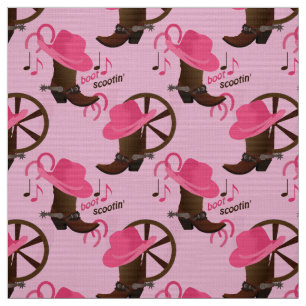 Cowgirl Boot Scootin Design Roze Stof