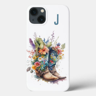 Cowgirl Boots en wilde bloemen monogrammen iPhone 13 Hoesje