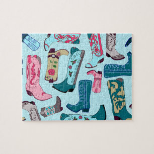 Cowgirl Boots op blauw Legpuzzel