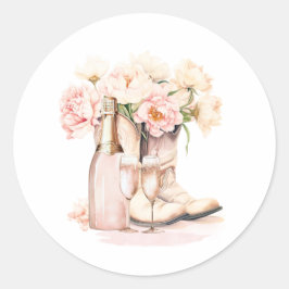 Cowgirl Boots Peonies Blush Pink BRIDAL SHOWER Ronde Sticker