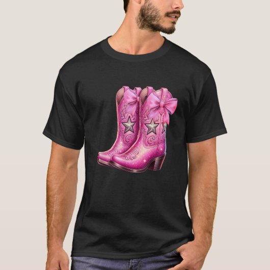 Cowgirl Boots Roze Baby Bow Preppy y2k Coquette T-shirt (Voorkant)