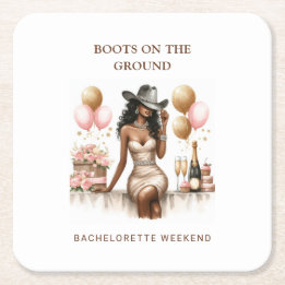 Cowgirl Bruidsfeest Uitnodiging Vierkante Kartonnen Onderzetter