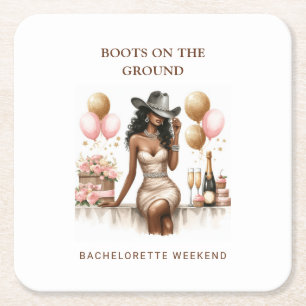 Cowgirl Bruidsfeest Uitnodiging Vierkante Kartonnen Onderzetter
