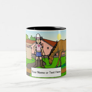 Cowgirl Cartoon op PrintedPerfection.com Tweekleurige Koffiemok