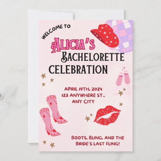 Cowgirl Chic Bachelorette Invitation (Devant)