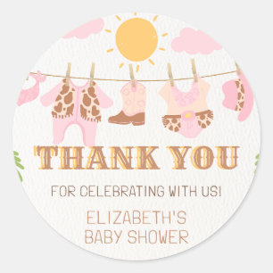 Cowgirl Clothesline Western Baby shower Bedankt Ronde Sticker