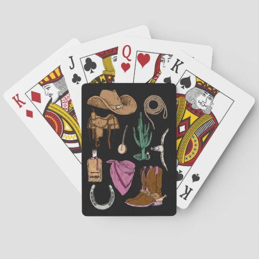 Cowgirl Collage speelkaarten (zwart) (Achterkant)