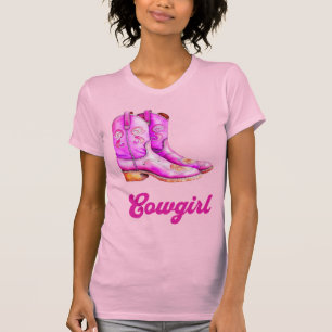 Cowgirl Country Western Rodeo Roze Cowboy Boots T-shirt