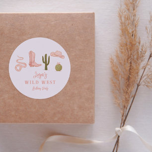 Cowgirl Country Wild West Verjaardagsfeestje Favor Ronde Sticker